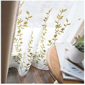 Melodieux flower embroidery sheer curtain X2